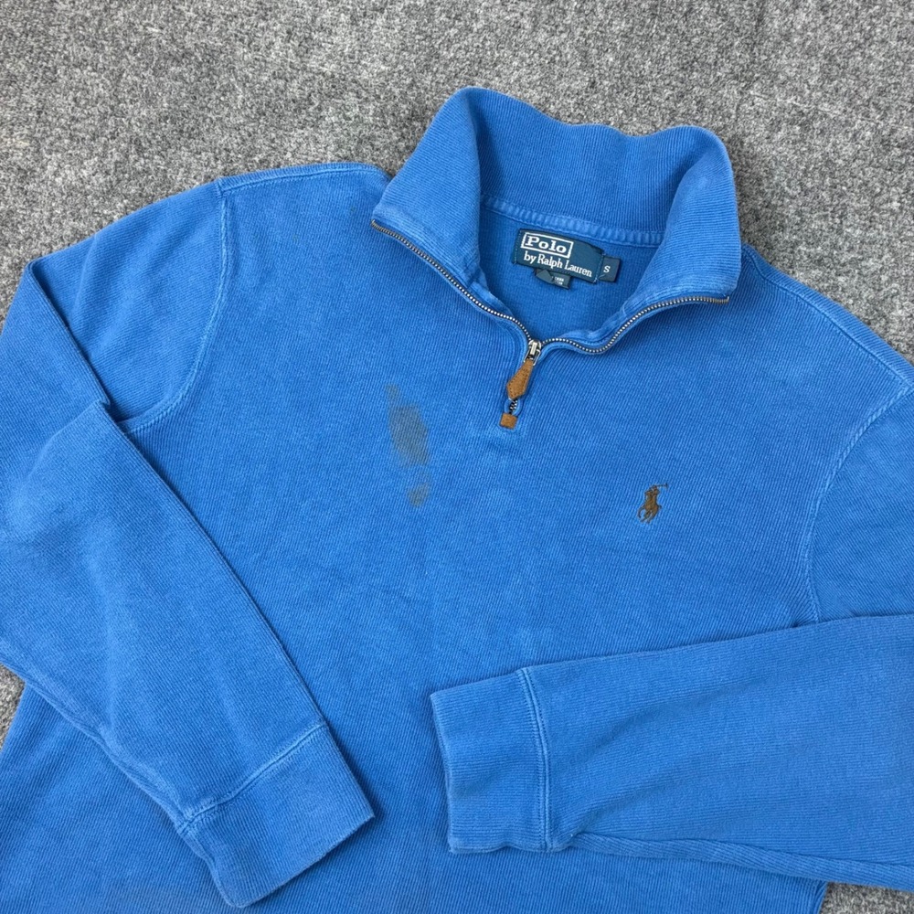 VTG Polo Ralph Lauren Mens Size Small Blue Quarter Zip Pullover Ribbed Sweater